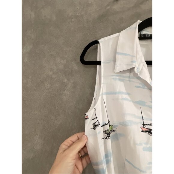 LF LESLIE FAY RETRO WATER COLOR ISLAND PRINT SLEEVELESS SHIRT DRESS WOMEN SZ 10 - Picture 4 of 16